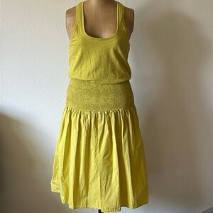 Nation Ltd sz XS cotton bright yellow tank dress with elastic fold over waist